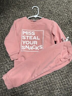 Kids Pink Sweatshirt and Jogger Set - "Miss Steal Your Snacks"